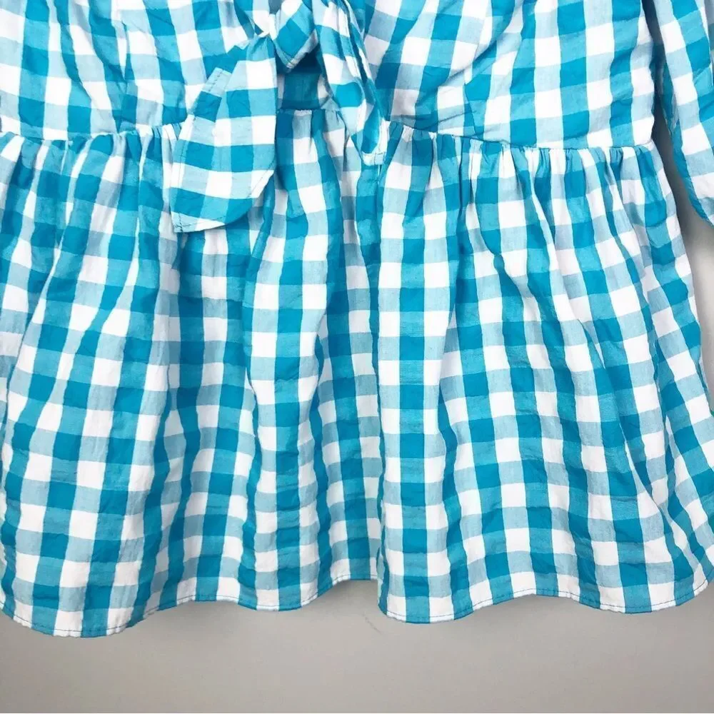 LILLY PULITZER | NEW Sarafina Turquoise Oasis Crinkle Gingham Top Women’s Size 4